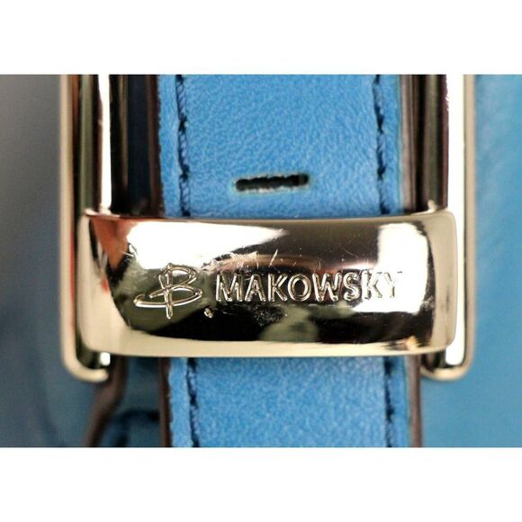 B.Makowsky BLUE GENUINE LEATHER STUDDED ZIP POCKET CROSSBODY SHOULDER BAG PURSE - Picture 4 of 16